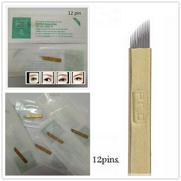 

100 pcs pcd 12-pin permanent makeup manual eyebrow tattoo needles blade for microblading pen