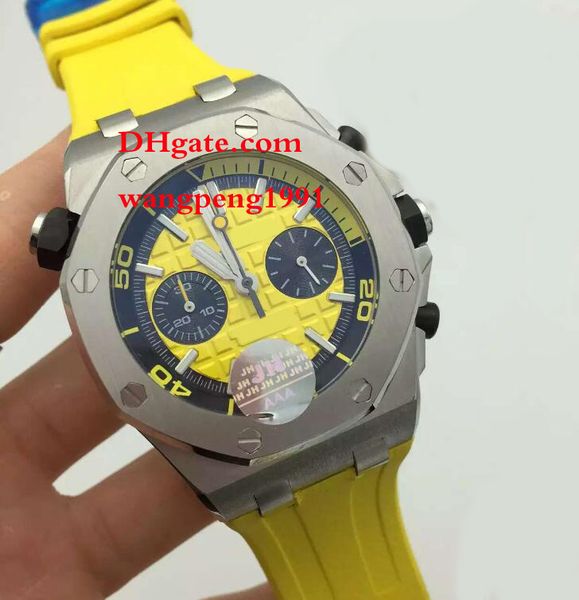 

2017 new 8 styles men watches vk quartz chronograph working 42mm rubber bracelet yellow dial chronograph mens watch watches, Slivery;brown