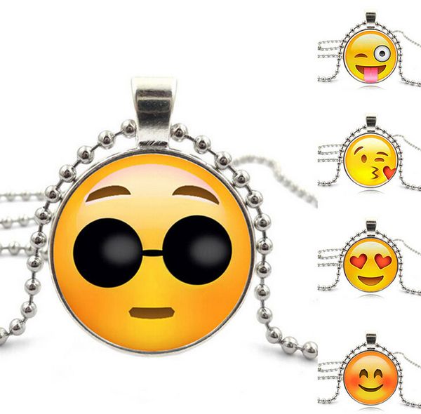 

10pcs/lot funny expression smile face pendant necklaces silver color universe gemstone pendant necklaces mix style 2016 july style