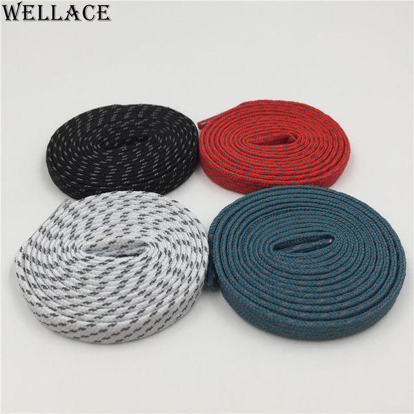 

30 pairs/lot)wellace 3m flat reflective laces black shoelaces sport shoe laces custom design boots shoelaces wholesale 0.7cm width 120cm, White;pink