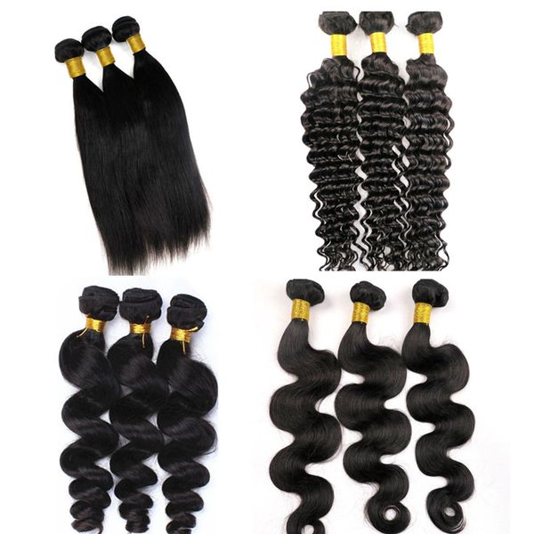 

mink brazillian body wave bundles virgin human hair weaves wefts 8-34inch unprocessed peruvian malaysian indian bulk human hair extensions, Black