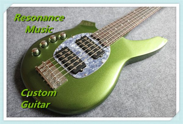 Bongo Music Man 6 cordas graves Erine Guitarra verde Bola StingRay metálica elétrica bateria de 9V Ativo Pickups MOP Pickguard Chrome Hardware