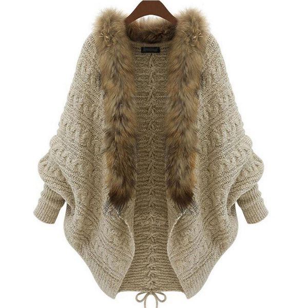 Wholesale-Plus size 2016 Autumn Winter Women Long Sweaters open stitch solid Loose Warm Knitted Cardigans Casual Knitted Sweater for women