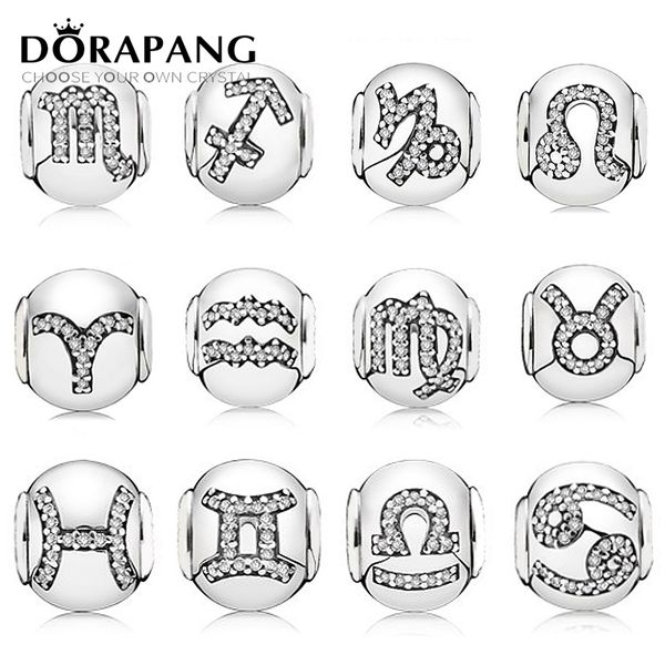 

dorapang 925 sterling silver charm embrace twelve constellations with cubic zirconia beads fit diy bracelet & bracele jewelry, Black