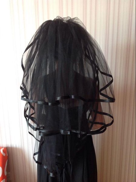 

new simple black satin edge 4t with comb lvory white black elbow wedding veil bridal veils