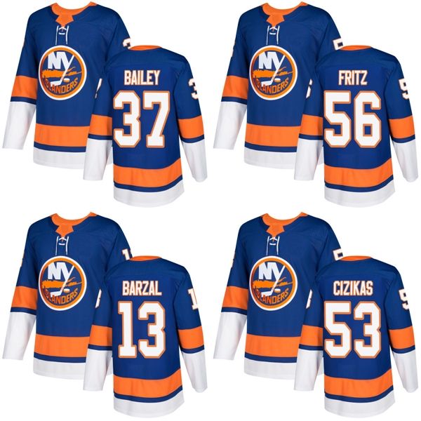 

2017 new brand mens new york islanders 13 mathew barzal 37 casey bailey 53 casey cizikas 56 fritz blue ice hockey jerseys accept custom, Black;red