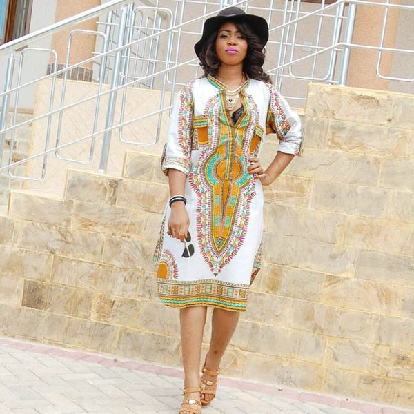 

2016 new women summer tshirt dress traditional african dashiki print party dresses plus size deep v-neck ladies dress robe, Black;gray