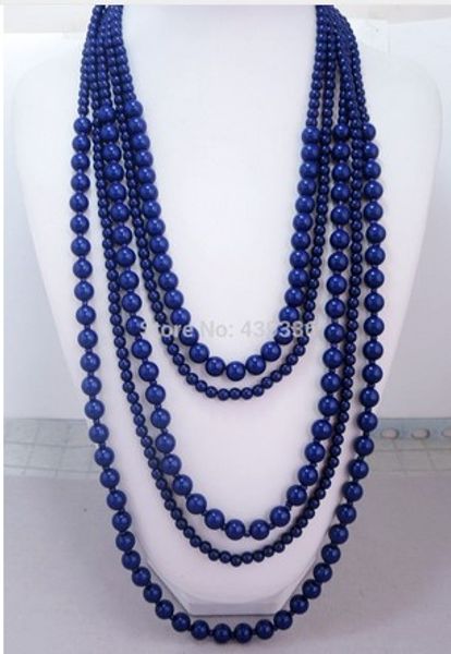 

new navy blue five layered handmade beaded necklace, fashion wholesale women statement layered necklace, Silver
