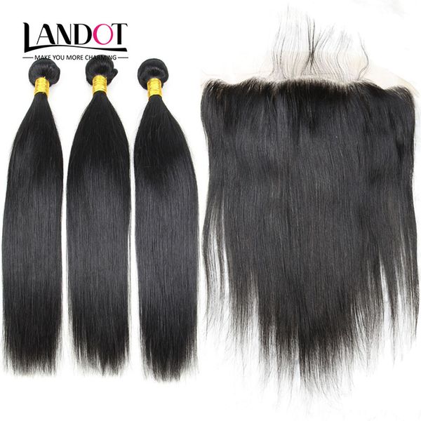 Lace Frontal Feches com 3 Bundles Brasileiro Brasileiro Indian Malaysian Camboja Mongólia Reta Virgem Remy Human Weaves Encerramento