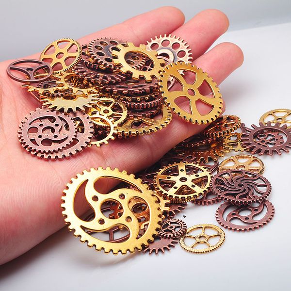 

wholesale-vintage metal mixed gears charms for jewelry making diy steampunk gear pendant charms wholesale 100pcs/lot c8318a, Bronze;silver