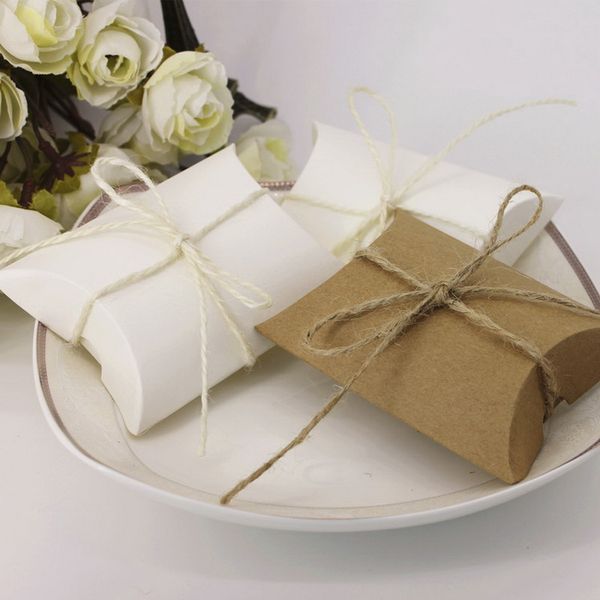

kraft paper pillow favor boxes wedding party favor gift candy boxes paper gift box bags with jute rope dhl ing