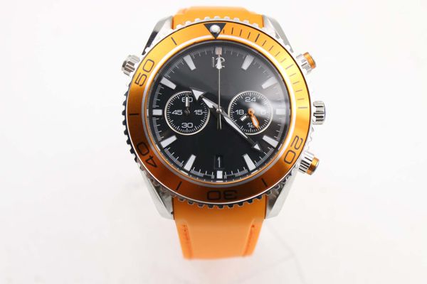 

classic men s luxury watches sub ceramics wristwatch 44mm orange dial sapphire glass rubber strap quartz 007 james bond watch, Slivery;brown