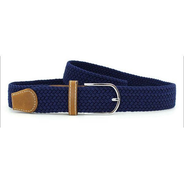 

wholesale-sellingmen women stretch braided elastic leather buckle belt waistband dark blue, Black;brown