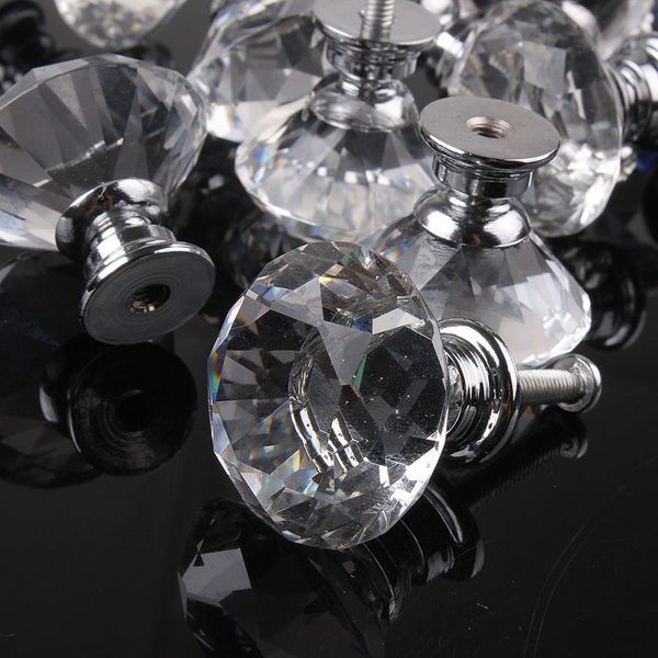 10PCS Diamond Crystal Glass Door Drawer Cabinet Wardrobe Pull Handle Knob 30mm