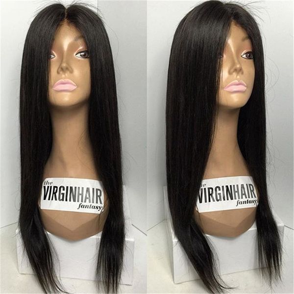 

silky straight human hair wigs brazilian hair full lace wig & lace front wig for black women with baby hair, Black;brown