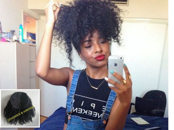

160g brazilian hair kinky curly ponytails clip in human hair afro kinky ponytail afro puff for black women jet puff #1
