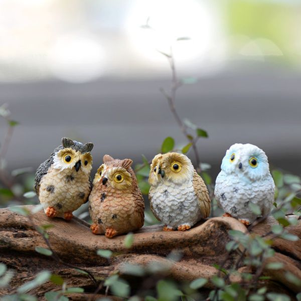 

4 style micro mini fairy garden miniatures figurines owl birds animal action figure toys ornament terrarium accessories movie props