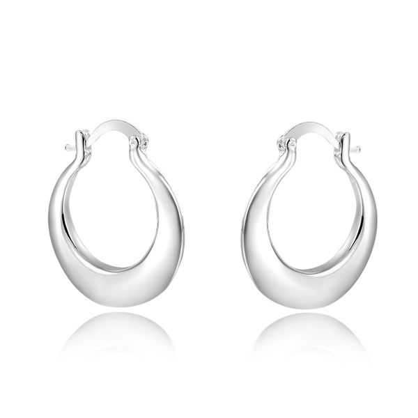 

factory outlet 925 sterling silver solid flat polished drop ear hoop women's earrings, Golden;silver