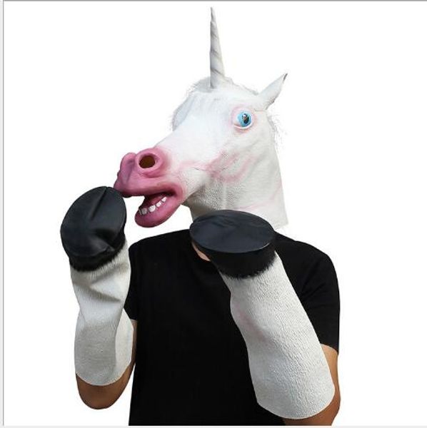

creepy unicorn horse mask head halloween costume theater prop novelty latex rubber horse mask with horse gloves toys