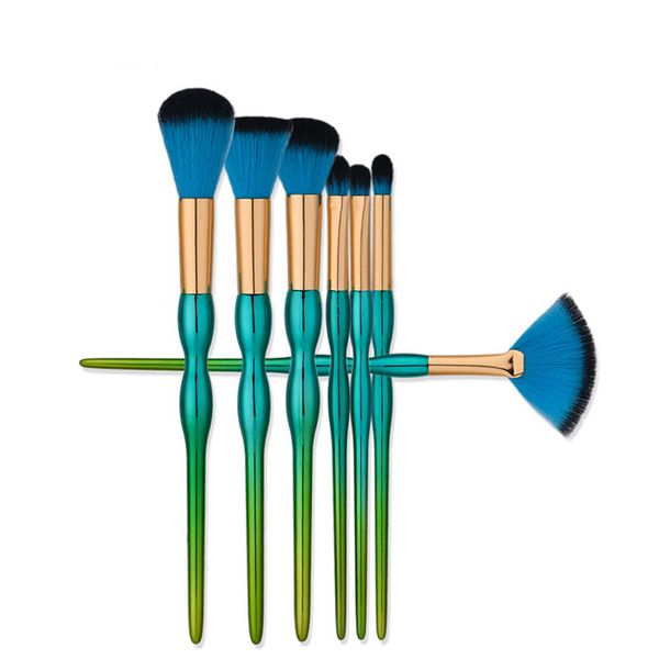

green handle 7pcs makeup brushes gourd shape makeup tools ing