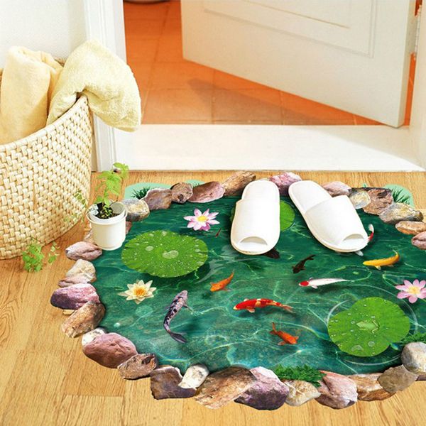 

3D Lotus Fish Pond Art Wall Sticker Floor Mural Vinyl Home Decor Wallpaper