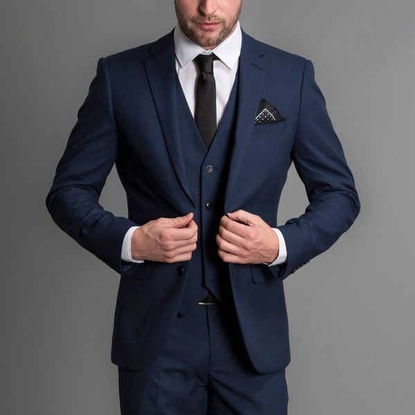 

classic navy wedding groom tuxedos 2018 notched lapel trim fit custom made three piece business men suits (jacket + pants + vest, Black;gray