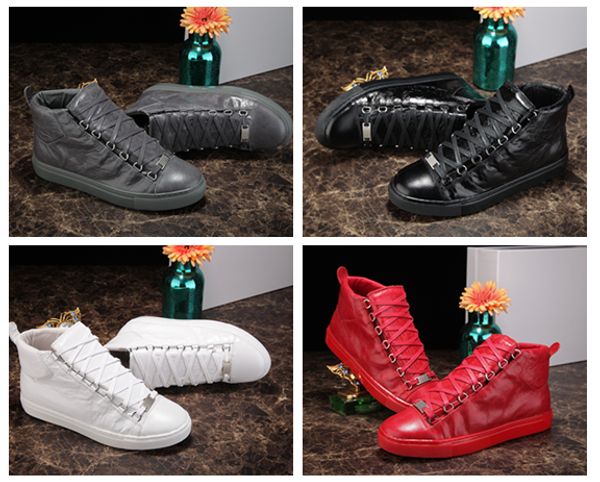 

designer shoes wholesale arena shoes high wrinkled leather mixed colors fashion red black white man casual sneaker