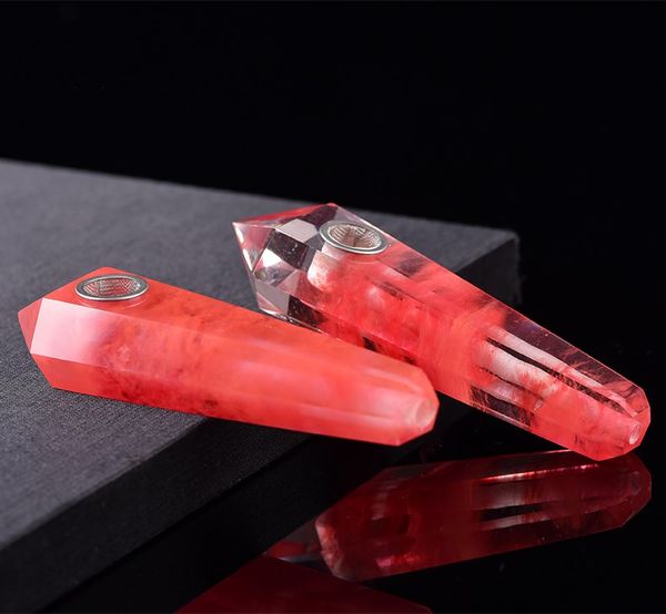 

10cm-12cm natural red crystal smoking tube crystal pipe, six prism foreign trade pipe foreign fights, Black