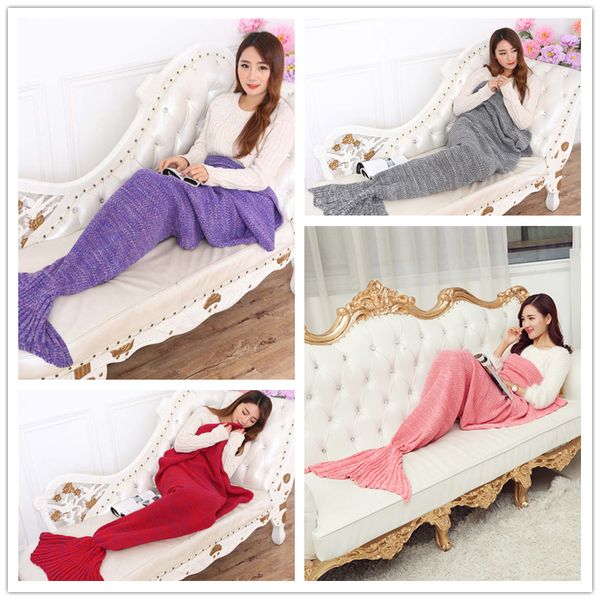 

kids mermaid tail blanket soft hand crocheted sofa blanket mermaid tail sleeping bags air condition blanket 140*70cm b0724