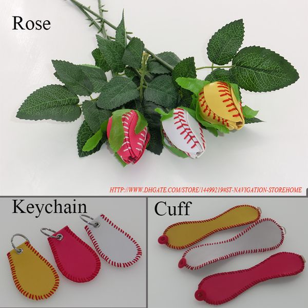 

50pcs softball baseball rose+50pcs softball baseball keychain+50pcs softball baseball cuff, Silver