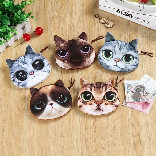 

lovely cute cat face print zipper coin purses wallets makeup mini bag pouch ing, Red;black