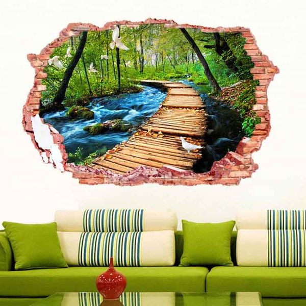 Nova moda 3D impresso janela paisagem adesivos de parede decoração quarto houseroom adesivos casa decoração de casa Eco-friendly material seguro PVC