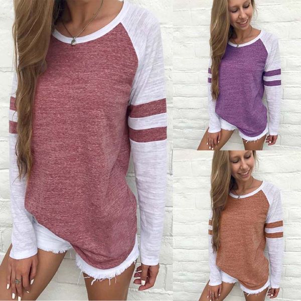 

new casual womens ladies long sleeve striped loose t-shirt blouse pullover 3 colors 4 size, White