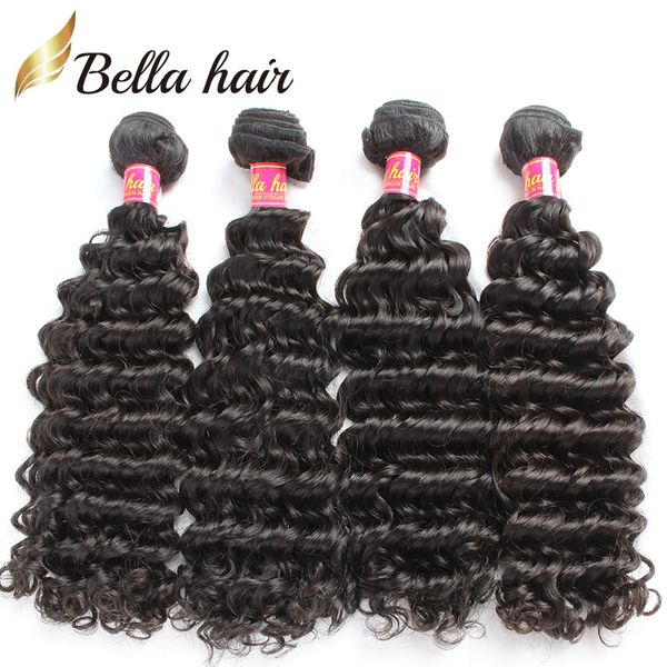 

bella hair malaysian deep wave 10-26inch 100% remy virgin human hair extension weft natural color 3/4 pieces weaves instagram style, Black