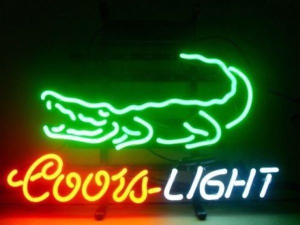 

17 "x14" Coors Light Крокодил Gator Glass Tube Game Room BEER BAR PUB CLUB NEON LIGHT WALL SIGN
