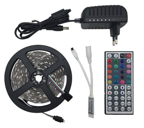 100 m, nicht wasserdicht, SMD 5050 RGB-LED-Streifen, 30 LEDs/m, 5 m flexibles LED-Band + 44-Tasten-Fernbedienung + DC 12 V Netzteil