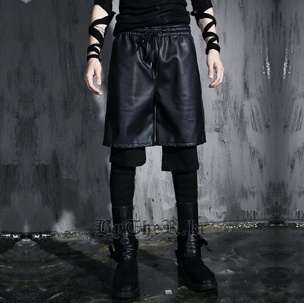 

wholesale-2016 brand new fake 2 pcs mens joggers football leggings rock mens leathers soccer training pants hip hop sweatpants m-xl free, Black
