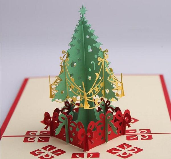 10 adet Noel Ağacı El Yapımı Kirigami Origami 3D Pop UP Tebrik Kartları Davetiye Kartpostal Doğum Günü Noel Partisi Hediye Için