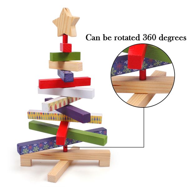 Blocs en bois rotatifs arbre de Noël artisanat créatif cadeau décor à la maison jouet 11.8 pouces père noël pour les enfants