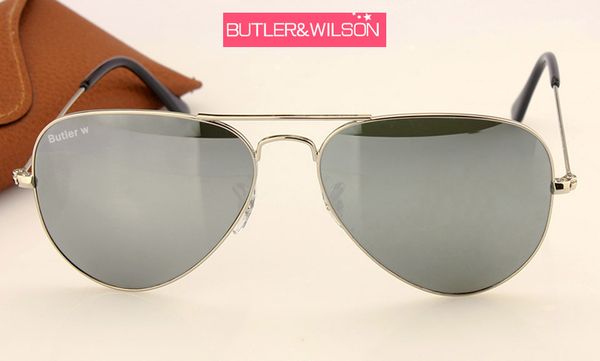 

luxury sunglasses women men silver mirror sunglasses metal silver black gold frame brand designer pilot sun glasses 58mm, White;black