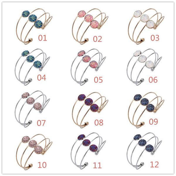 

мода druzy drusy браслет серебряный золотой цвет 6 цветов три слоя круглый имитировать камень браслет браслет для женщин ювелирные изделия, Golden;silver