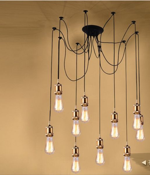 Roupas criativas Tiannvsanhua Ferro Pingente Lâmpadas O Restaurante Hall Chandelier Iluminação Simples Dourado Cabeça E27