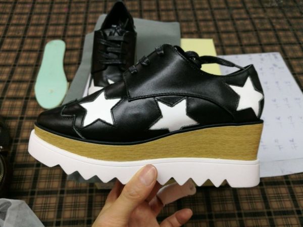 

stella shoes mccartney women casual shoes with stars real leather wedges full original packaging, Black