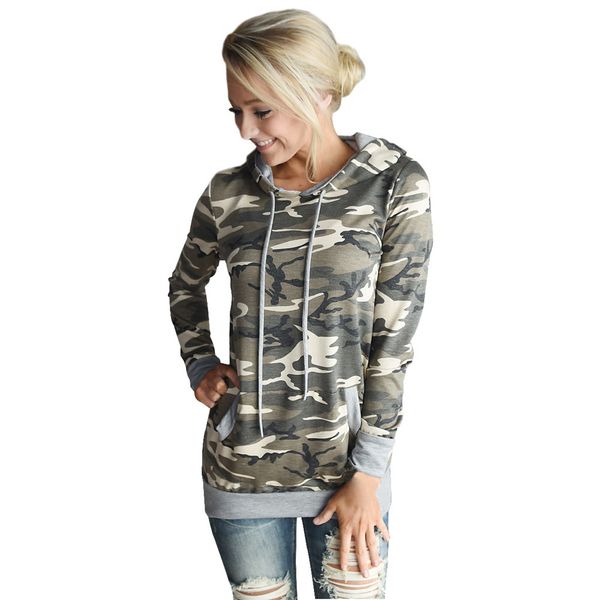 

wholesale- spring autumn women sweatshirts camouflage printing pocket hoodies outwear sweatshirt hooded pullover shirt female blusas, Black