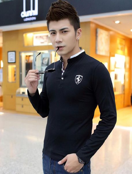 

2018 корейская версия новый мужской поло с длинными рукавами воротник хлопок молод