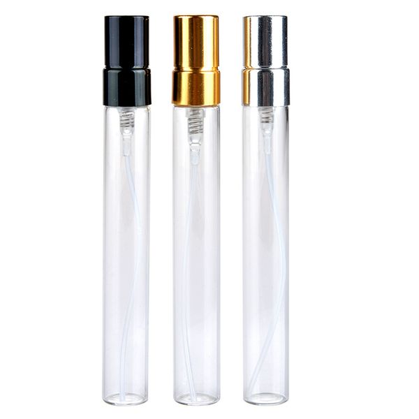 

5ml 10ml transparent glass spray bottle empty clear refillable perfume atomizer with gold silver cap portable sample glass vials b706