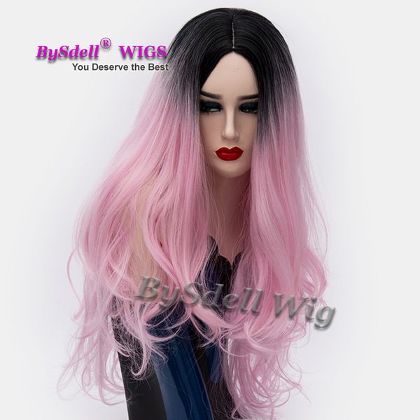 Long Loose Wave Mermaid Baby Pink Color Wig Heat Resistant Black