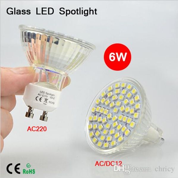 

dhl hip 60 leds 6w led spotlights glass body light bulbs gu10 mr16 e27 b22 led lamp bulbs heat-resistant 3528smd for indoor lighting
