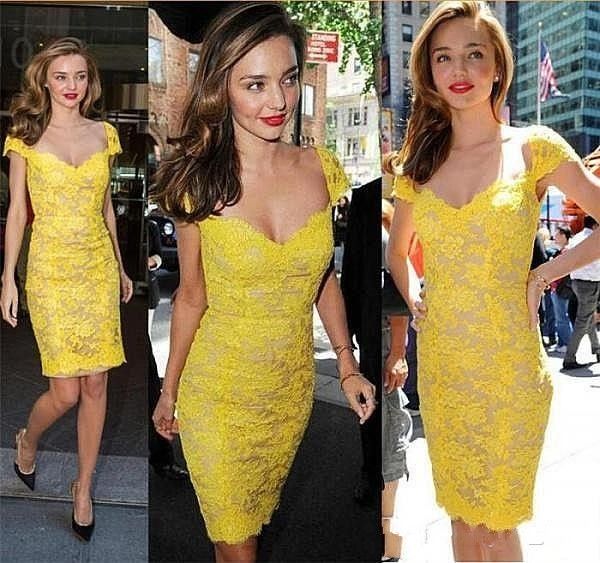 

miranda kerr short prom dresses 2016 sweetheart sheer lace vestidos de festa yellow sheath formal party celebrity gowns, Black