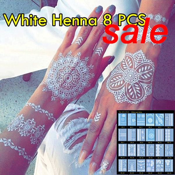 

white henna tattoo non-toxic temporary tattoo 8pcs/lot luxuriant jewelry & body tattoo new trending wedding henna tattoos